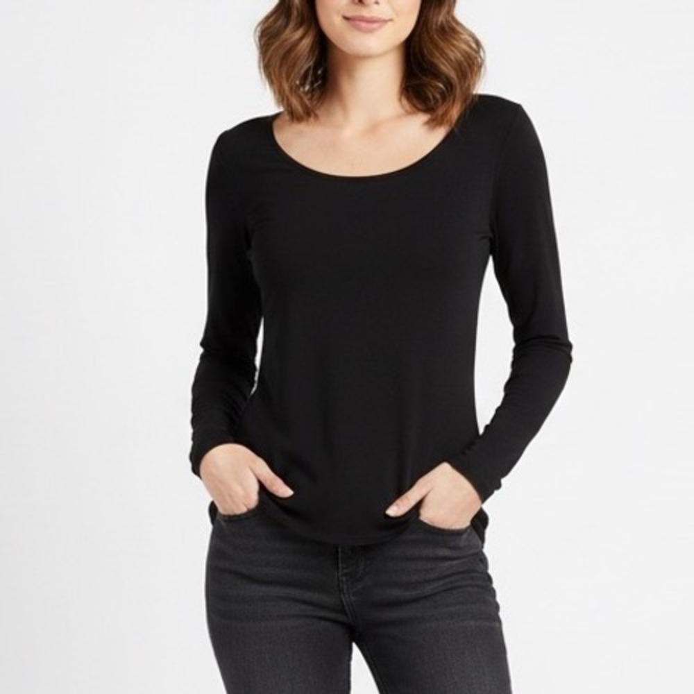 BISOU BISOU MICHELE BOHBOT Black Long Sleeve Scoop Neck Top Size S